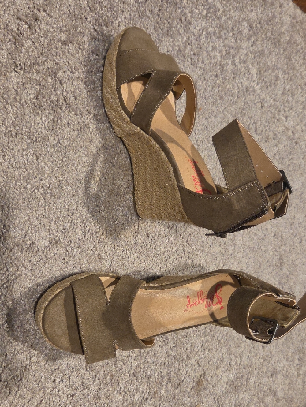 Life Stride Olive Suede Espadrille Wedge Sandals